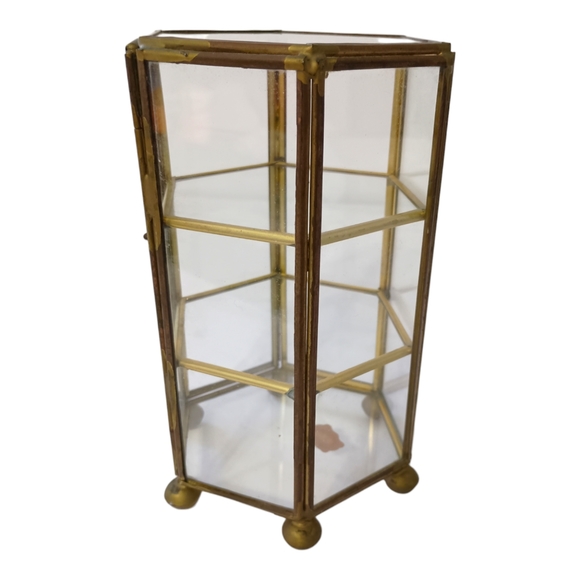 Vintage Glass Curio Cabinet Mini Brass Octagon 70s 80s Jewelry Trinket Box - Picture 4 of 16